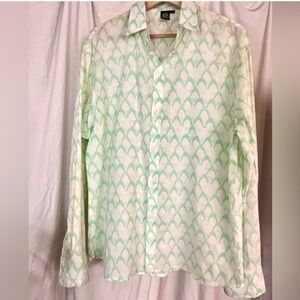 Onanya Green and Cream Patterned Long Sleeve Button-Up Artisan 90% Bamboo Size L